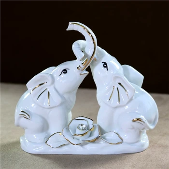 

Porcelain Estrus Couple Elephant Figurine Household Ceramics Elephant Lovers Statue Animal Decor Gift Craft Ornament Accessories