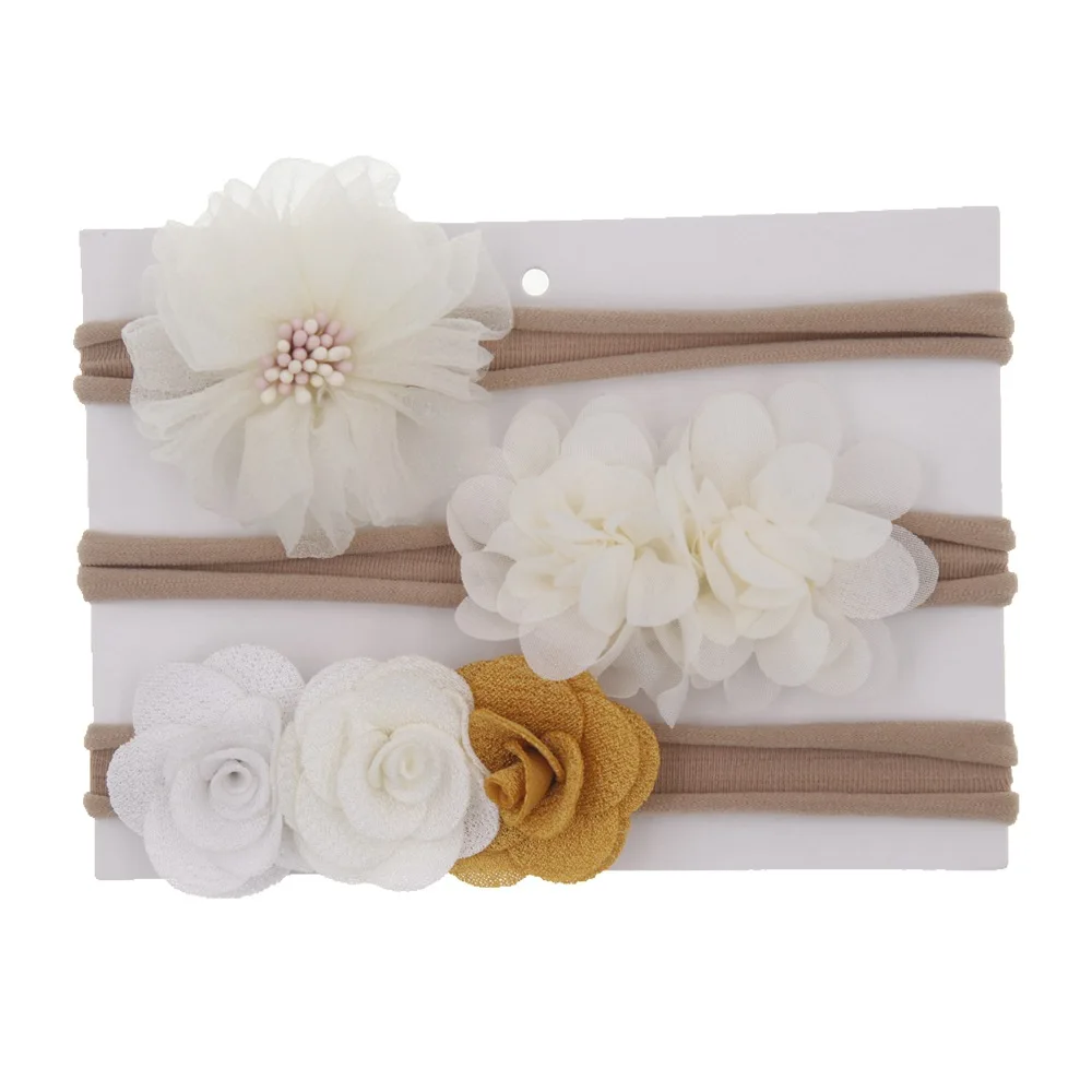 44 beige nylon 3 шт./компл. эластичный головной повязки для детей нарисованной длинноволосой девочкой, аксессуары, малоенькая прогулочная коляска девочки, Пышное Платье из нейлона тюрбан обтягивающие эластичные резиновые повязка на голову - Цвет: 44 beige nylon
