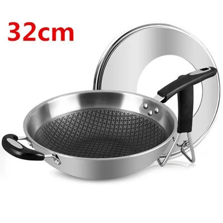 32cm 304 ВОК из нержавеющей стали nothing Lampblack с антипригарным покрытием, трехслойная сталь с плоским дном, кухонная посуда, кухонный горшок - Цвет: 32cm