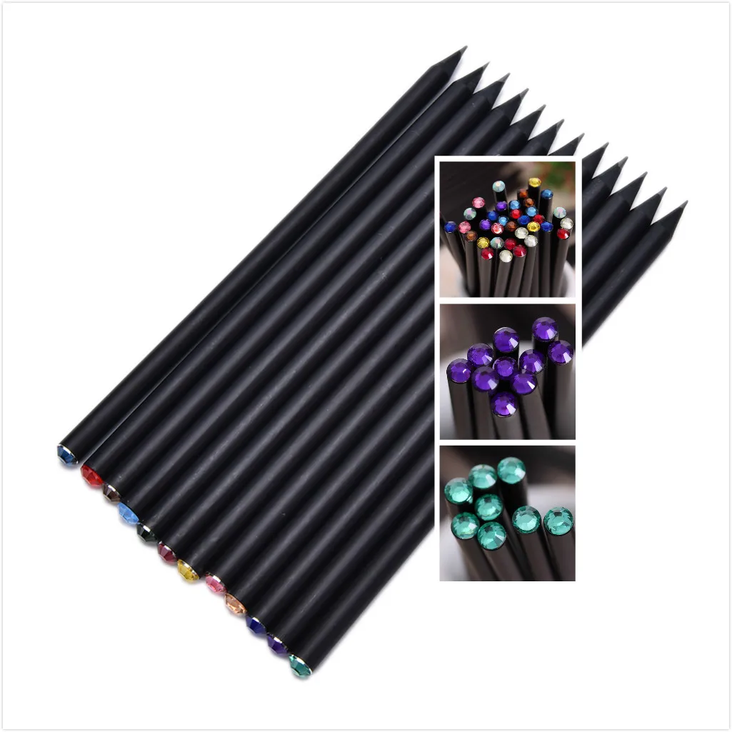 2Pcs/lot Kawaii Black Rod HB Pencil With Colorful Diamond School Painting Drawing Writing Children Pencil Standard Pencils