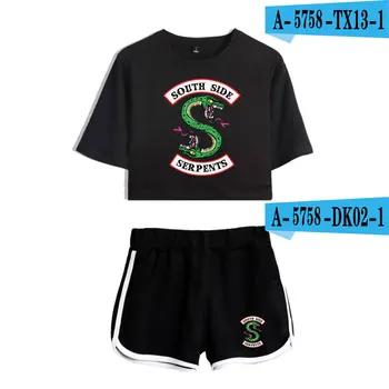 

Riverdale Summer Two Piece Set Fashion Navel Sexy 2019 Printed T shirt New Suit Shorts Crop women Fashion south side serpents