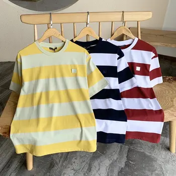 

2020 Spring Summer Wide Stripe Color Matching Short Sleeve Loose T-shirt for Men and Women A3
