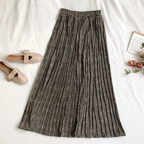 Армейский зеленый Surmiitro Floral Long Pleated Skirt Women For Autumn Winter Ladies Korean High Waist Black White Maxi School Skirt Female - Цвет: Армейский зеленый
