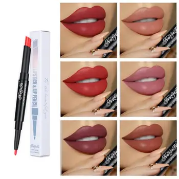 

12 Color Double Lipstick Pen Semi Matte Moisturizing Lip Liner Waterproof Easy To Wear Lipstick Pencil Natural Lip Makeup TSLM1