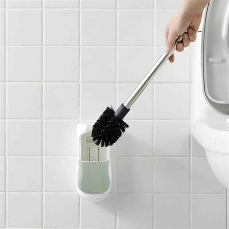 New Wall Mounted toilet brush Set Semi Automatic Open Cover Toilet Brush Set With Base Home Bathroom Supplies
