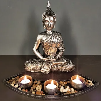 

Feng Shui Meditation Decor Portable Home Office Resin Buddha Statues Desktop Collectibles Candle Holder Gift Figurines Yoga