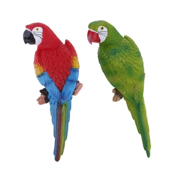 

2x Realistic Parrot Resin Bird Animal Ornament Hanging 38cm Green