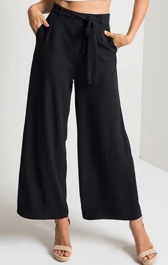 Black Self Belted Pantalon Box Pleated 