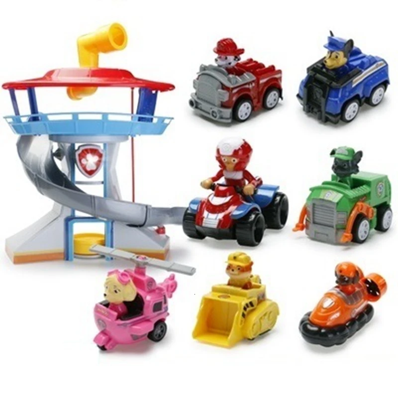 8pcs no box Все paw patrol автобус смотровая башня с музыкальными фигурками patrulla canina paw patrol игрушки для детей рождественские подарки - Цвет: 8pcs no box