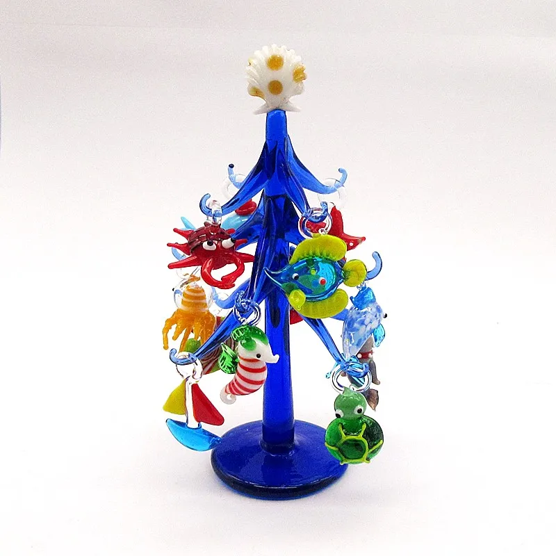 Темно-синее муранское стекло ручной работы, украшение в форме рождественской елки, украшение для домашнего аквариума, 12 шт., фигурка морского животного, подвеска