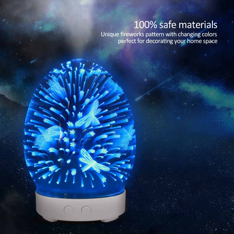 

Night light 3D flower vase lamp LED with 7color bulbs diffuser humidification mist creative purified air plug dragonfly firework