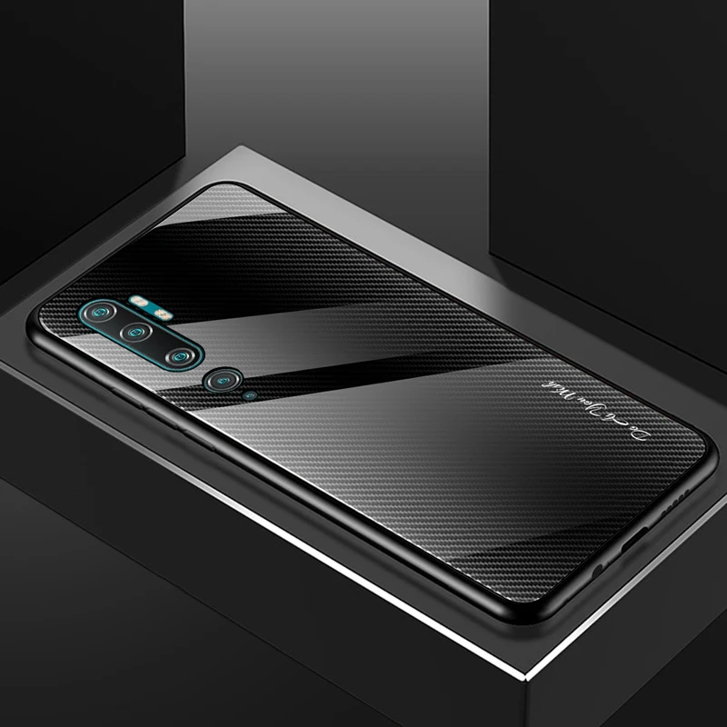 Чехол из закаленного стекла с градиентом из углеродного волокна для Xiaomi Mi Note10 Pro CC9 Pro