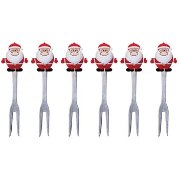 

6 Pcs Stainless Steel Fruit Fork Christmas Style Fork Practical Food Pick Kitchen Tools Accessories Table Decoration