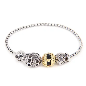 

Thomas Style KM Bead Bracelet With Golden Cut Skull Beads , Rebel Heart Bracelet For Men TS