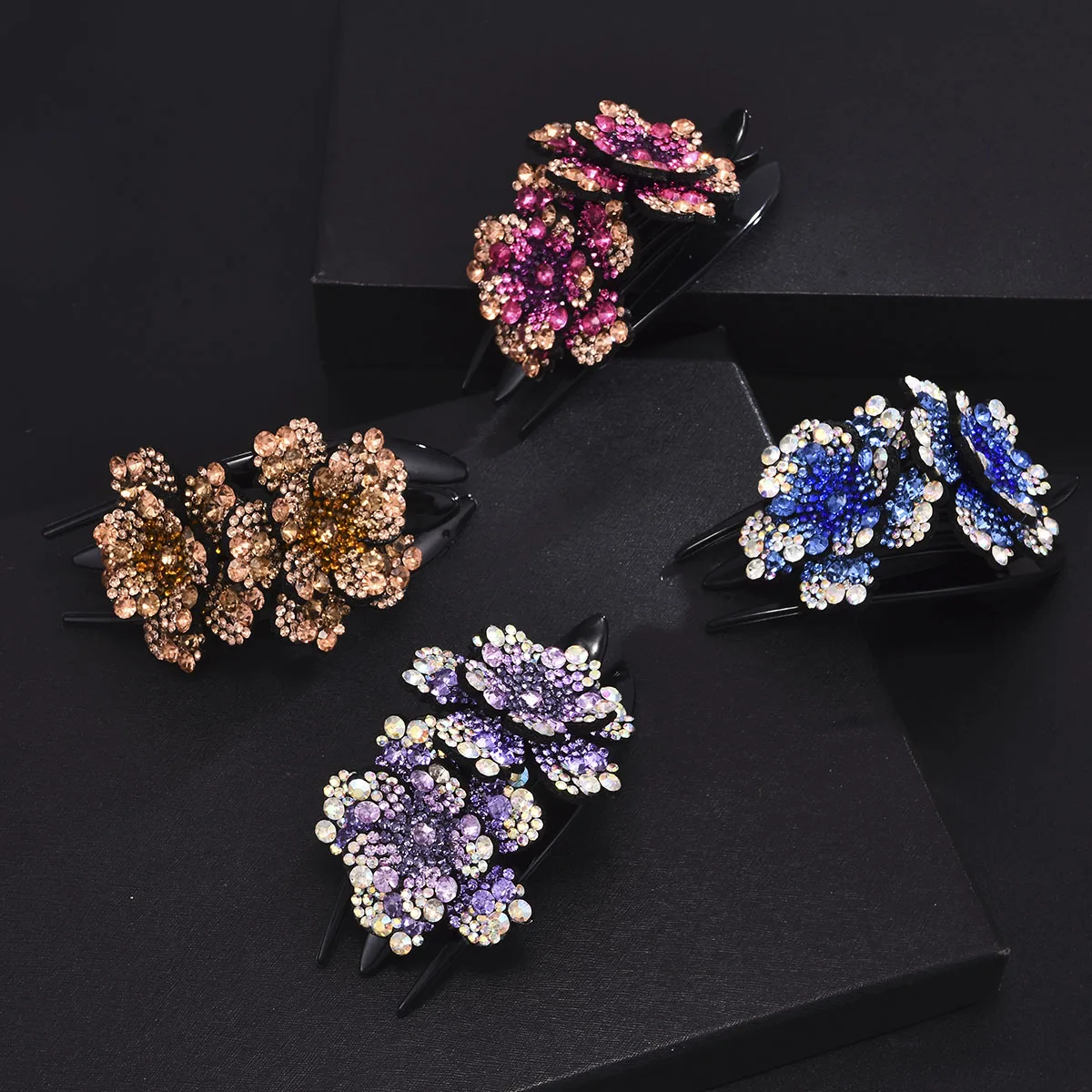 

Practical Girl Hair Claw Hair Crystal Rhinestone Straight Korea Jewelry Flower Fashion Multicolor Hairpin Popular 2020 New