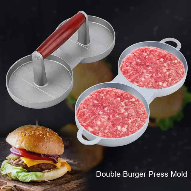 Dupla Rácsos Lyukú Burger Húsprés Gép Hamburger Prés Nem Tapadós Darált Steak Penész Konyhai Szerszámok