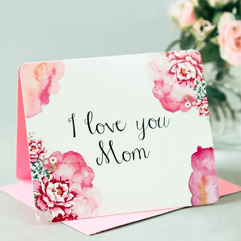 

Mothers Day Postcards Love MoM Gifts Thank You Greeting Card And Envelope Festival Flowers Pink Floral Print Handmade Greet Card