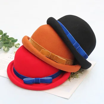 

2019 Elegant Solid Color 100% Wool Felt Flat Top Hat With Belt For Women Vintage Curling Brim Fedora Hats Caps