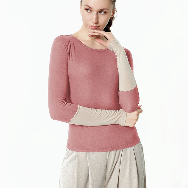 

Women Yoga Shirts Elastic Sport Tops Slim Long Sleeves T-shirts Quick Dry Gym Fitness Shirt Hit Color Running Sweatshirts Female