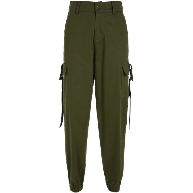 Женские повседневные штаны для бега, черные свободные женские брюки с высокой талией, корейский стиль, женские брюки Капри - Color: Army green