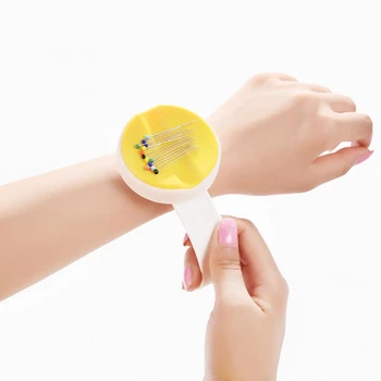 

New netic Wrist Wear Needle Box Plastic DIY Round Sewing Needle Case Pin Cushion Storage Box Weave Sewing Accessories Yellow