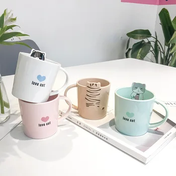 

Cartoon Cat Coffee Mug Cute Ceramic Mug Tea Animal Cups with Handle Reusable Cups and Mugs Cartoon Cat Peach Heart Cute Mugs