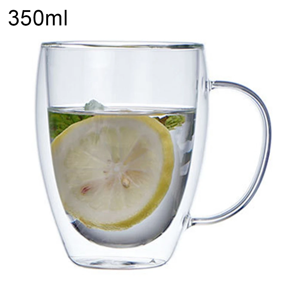 250/350/450ml прозрачный Стекло стакана воды Кофе кружка с двойными стенками Изолированные одной ручкой питьевой воды кран Стекло чашка для питья питьевой кружки