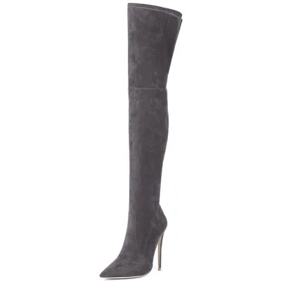 MStacchi/Большие размеры 33-45; пикантные женские сапоги; женские Сапоги выше колена; botas mujer invierno; ; Плюшевые высокие сапоги; женские туфли-лодочки с острым носком - Цвет: gray