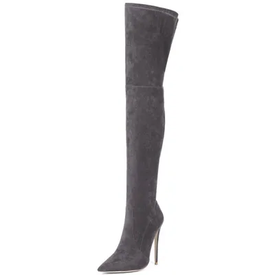 gray MStacchi/Большие размеры 33-45; пикантные женские сапоги; женские Сапоги выше колена; botas mujer invierno; ; Плюшевые высокие сапоги; женские туфли-лодочки с острым носком - Цвет: gray