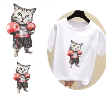 

Fashion cute cartoon Boxing Boxer Cool cat Thermal transfer decals DIY ironing Hot stamping decorative patches Package printing