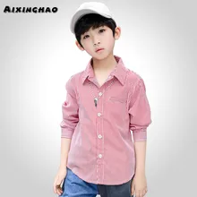 Рубашки для мальчиков, модные рубашки в полоску для мальчиков детская блузка с длинными рукавами для мальчиков, весна-осень, Корейская подростковая одежда для мальчиков, школьная одежда