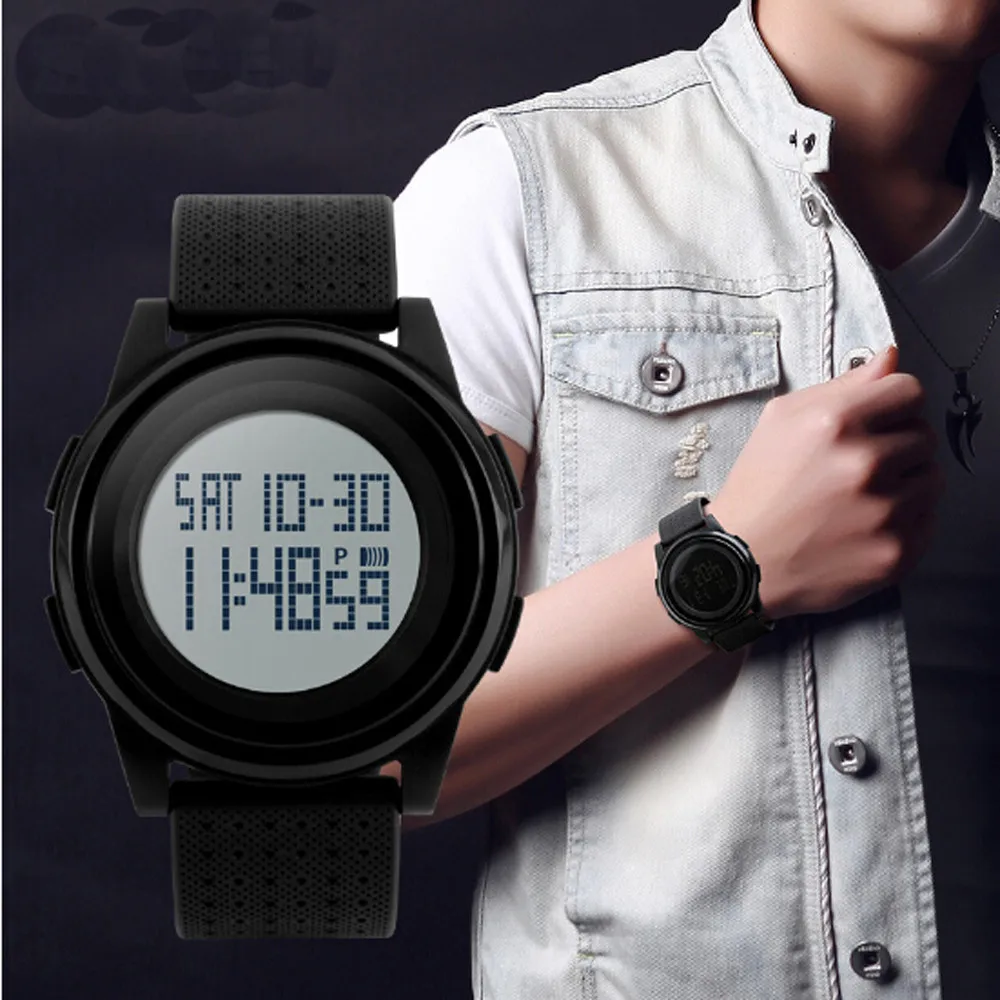 SKMEI брендовые Роскошные Электронные часы с большим циферблатом мужские спортивные часы водонепроницаемые с двойным секундомером модные уличные спортивные часы