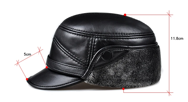 Fashion Winter Thick Warm Earmuffs Cap Genuine Leather Hat Cowhide Leather Army Military Hat Flat Cap Velvet Hats Men Women sheepskin bomber hat