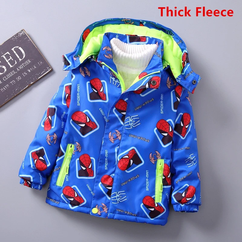 Пальто с героями мультфильмов для мальчиков г. Детская ветровка со съемным капюшоном Теплая Флисовая одежда для маленьких мальчиков уличная спортивная куртка - Цвет: thick-blue