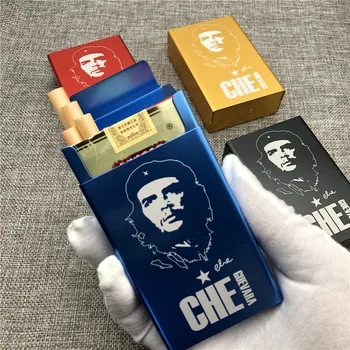 

Che Guevara Black Blue Golden Red Aluminium Alloy Portable Cigarette Case Laser Carved Guevara Cigarette Boxes Smoking Holders