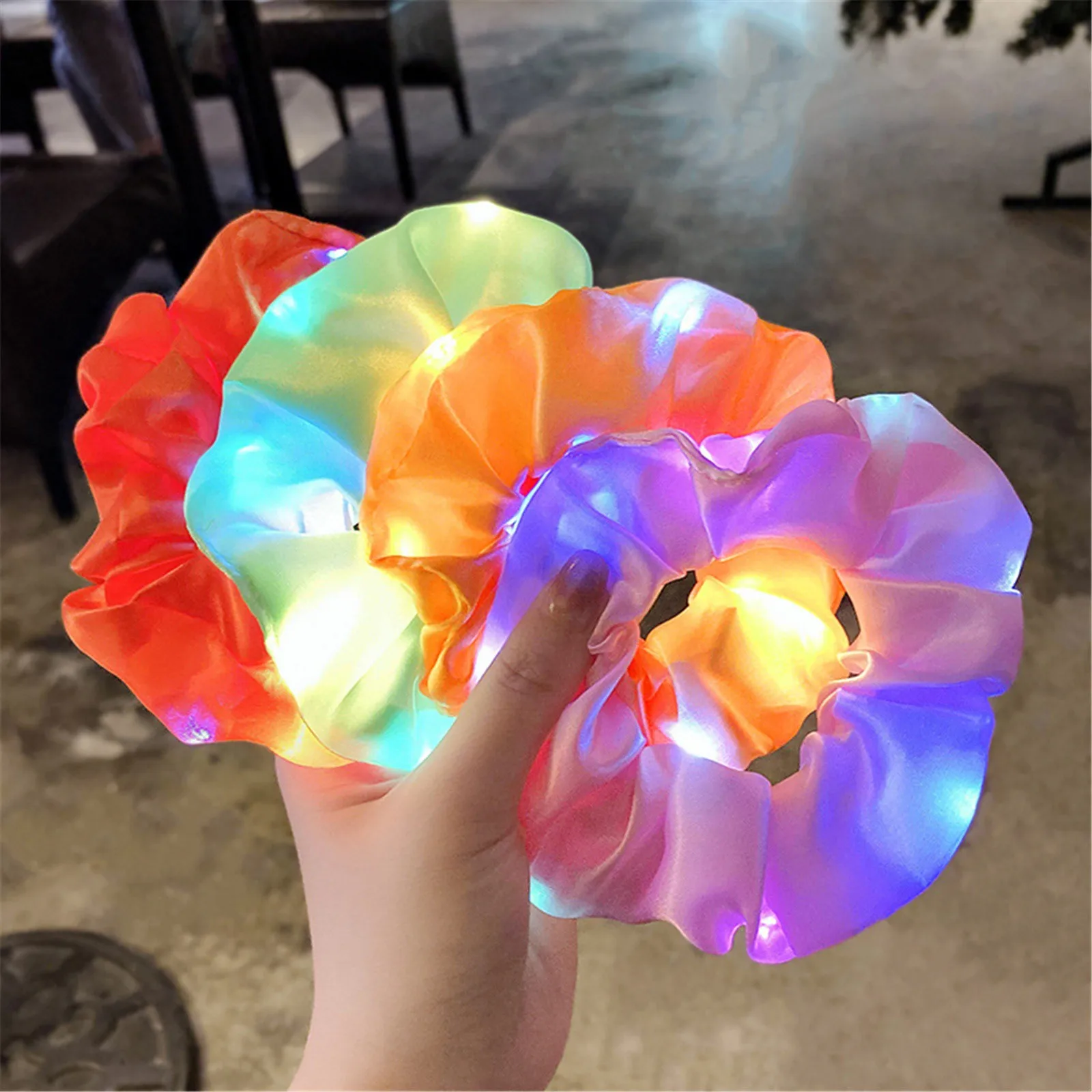Halloween LED Fluorescent Wrist Band Women Scrunchie Light emitting