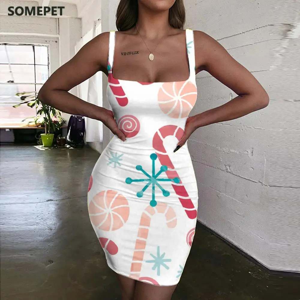 

SOMEPET Christmas Dresses Women Snowflake Halter Sleeveless Painting Sundress Gift Vestido Sexy Womens Clothing Party Beach