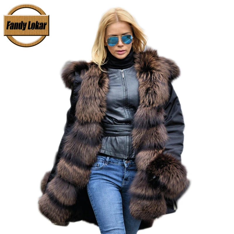Fandy lokar FL парка из натурального меха зимняя женская куртка модная парка из натурального меха лисы с подкладкой из натурального меха кролика меховые пальто