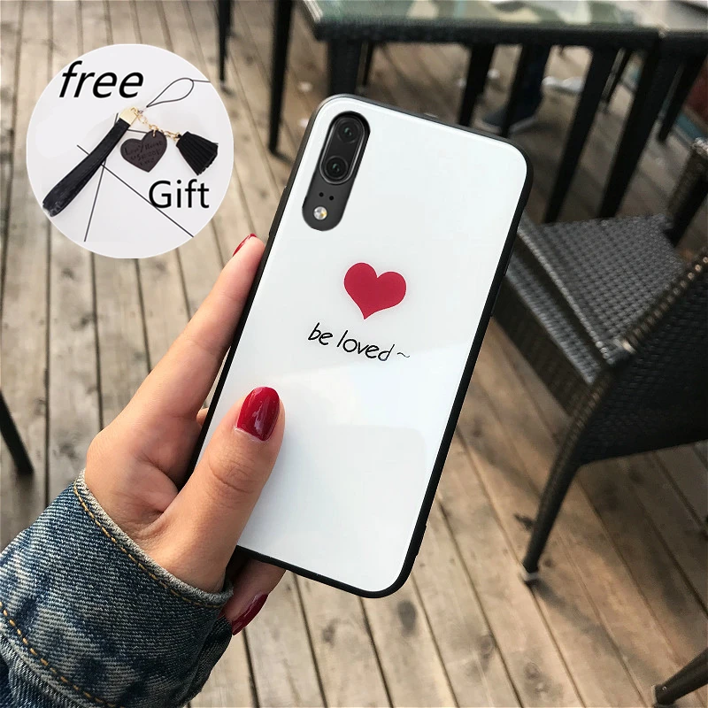 

Case & Strap For Huawei P20 Lite 2019 Nova 5 Case Glass Hard Cover For Huawei Y9 2019 2018 fashion simple Be loved lanyard funda