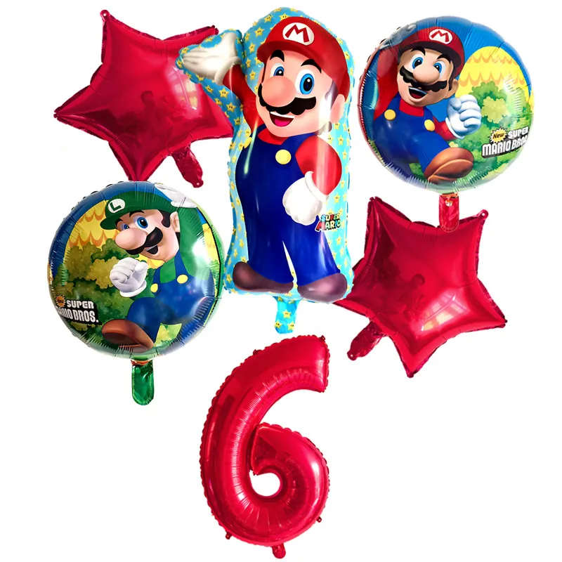 6 шт. воздушные шары "Супер Марио" 32 дюйма цифры шары мальчик девочка день рождения Братья Марио и Луиджи майлар синий красный шар набор декора
