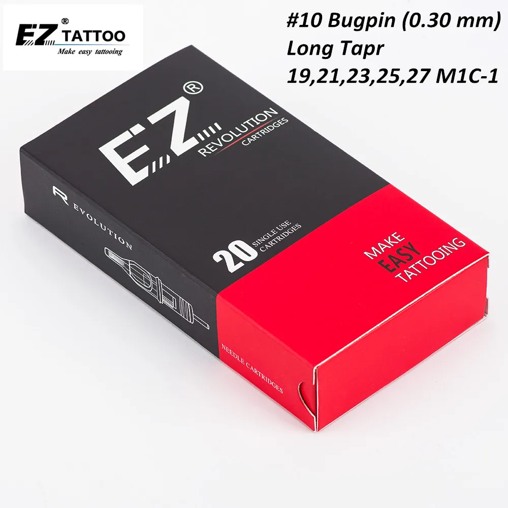 EZ Revolution Cartridge Needles #10 Bugpin ( 0.30 MM) Regular Long Taper for Rotary Tattoo Machine Grips 19/21/23/25/27CM