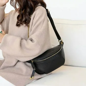 

2020 new messenger bag leather chest bag tide Korean female bag leather shoulder bag female fashion waist bag hand bags