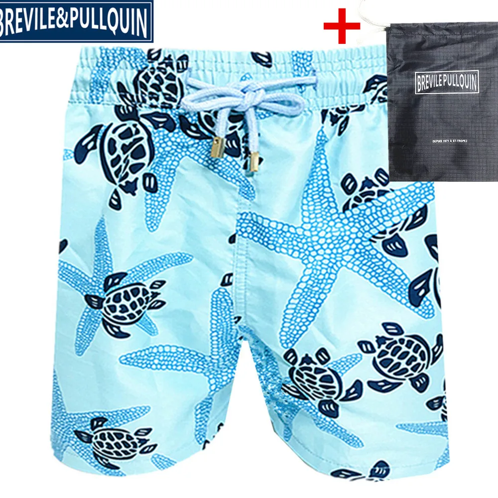 V Бренд Bermuda, купальный костюм для влюбленных, эластичный пояс, Brevile pullquin, пляжные шорты для мужчин, Черепашки, плавки, быстросохнущие+ подарочная сумка - Цвет: V