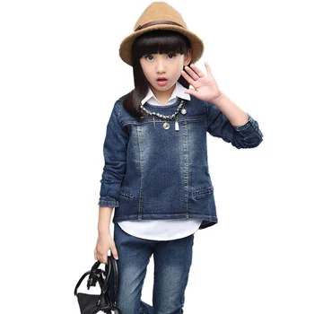 

Kids Clothes Denim Jacket + Jeans + Shirt 3 Pcs Suit For Girls Backless Jacket Girls Sets With Zipper Autumn Novelty Girls Suits