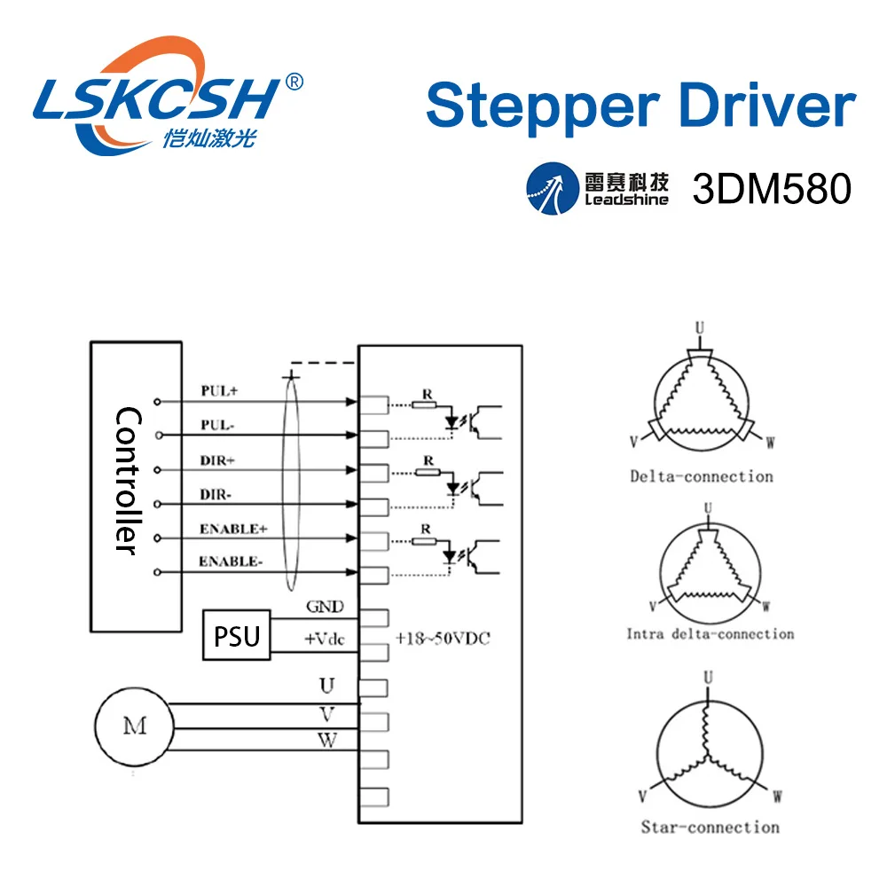 LSKCSH 3 этапа лазерный драйвер пошаговый 3DM580 18-с алюминиевой крышкой, 50В DC 1,0-8.0A для Co2 лазерная гравировка машины для резки 1390/1410