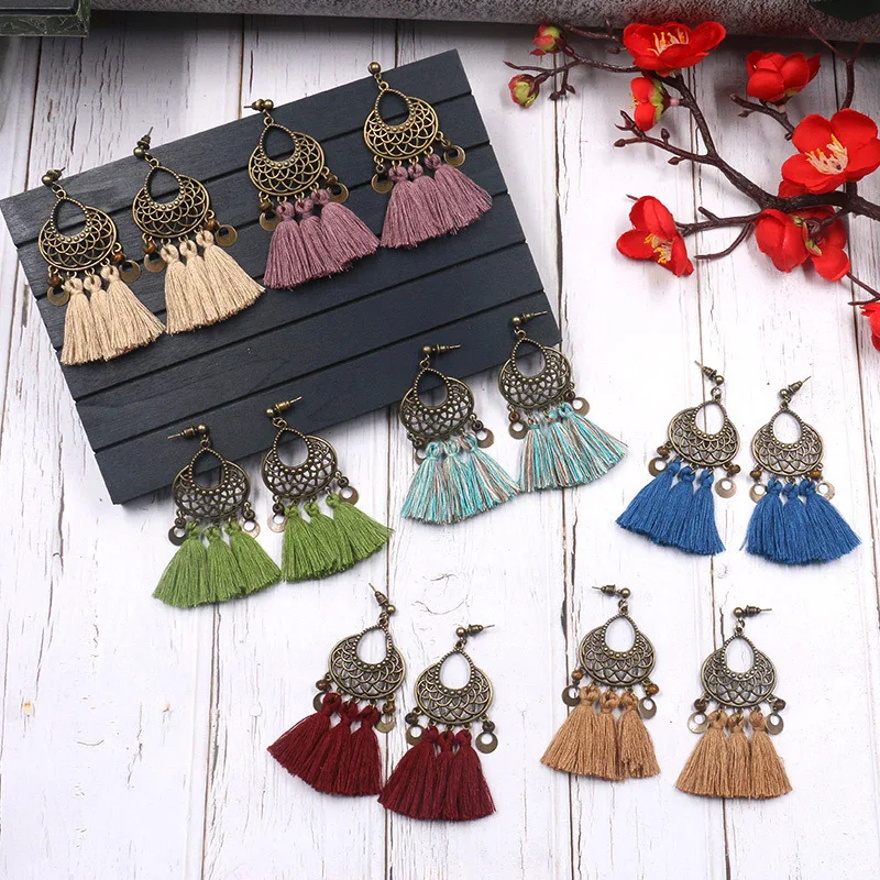 2019 новые серьги ручной работы в богемном стиле ажурный цветок длинные висячие