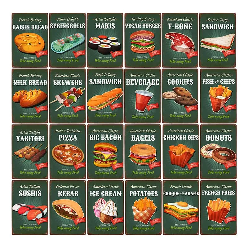 Cartel De Comida Rapida Hamburguesa Pizza Sandwich Sushis Patatas
