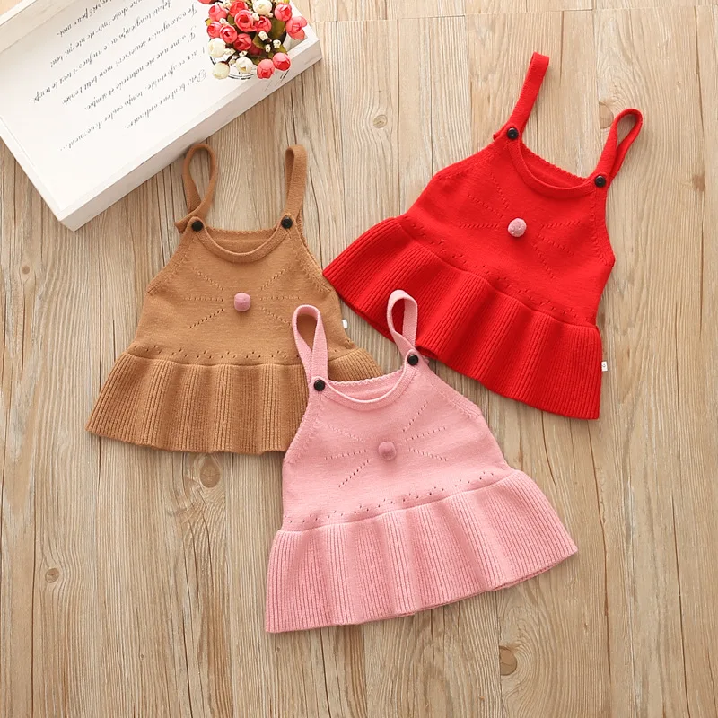 

1398 #2018 Spring Girls Cartoon Sweater Vest Three-Color Soft Yarn Strap Dress Versatile CHILDREN'S Sweater