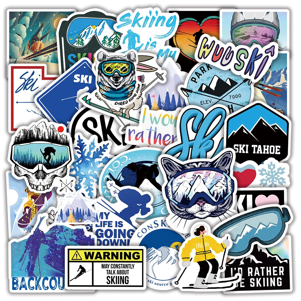 10/30/70PCS Winter Ski Stickers Skiing Snow Mountain Penguin Graffiti  Sticker For DIY Luggage Laptop Fridge Snowboard Ski Decals