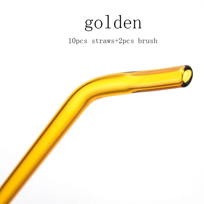 golden 10 шт. ручная работа многоразовая трубочка для стаканов с 2 шт. щетка для очистки экологически чистые бытовые стеклянные изогнутые трубочки Tubularis плоский рот - Цвет: golden